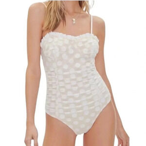 LECHE | Cream Polka Dot Mesh Bodysuit Size M
